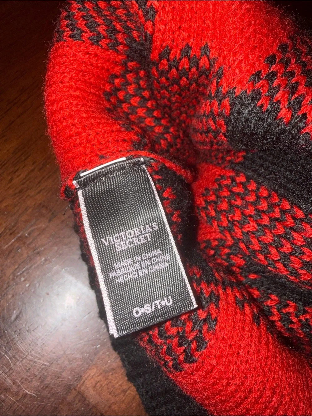 Victoria's Secret Black & Red Pom Pom Kids Beanie
